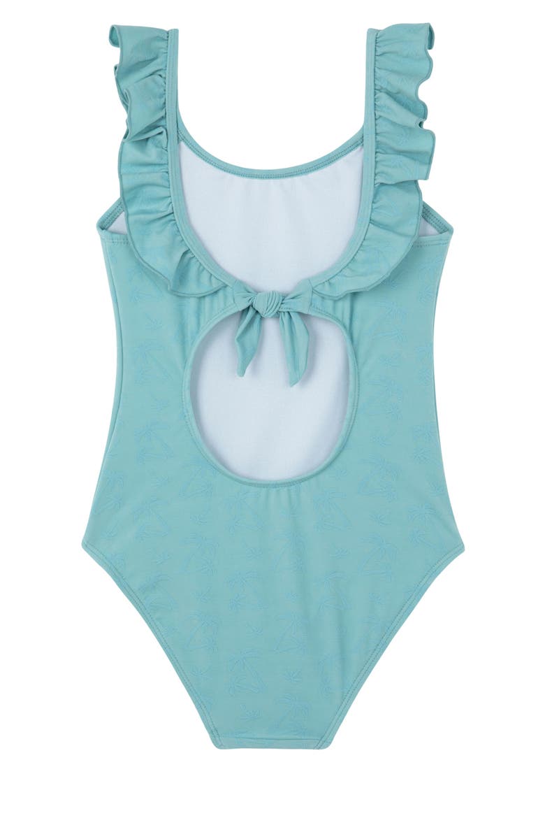 Palm Party Textured Square Neck Ruffle One Piece, Alternate, color, Green