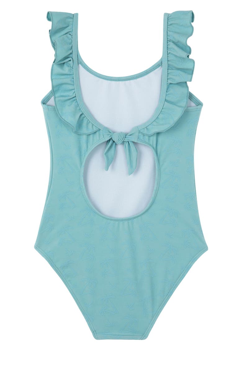 Gottex Kids Palm Party Textured Square Neck Ruffle One Piece, Alternate, color, Green