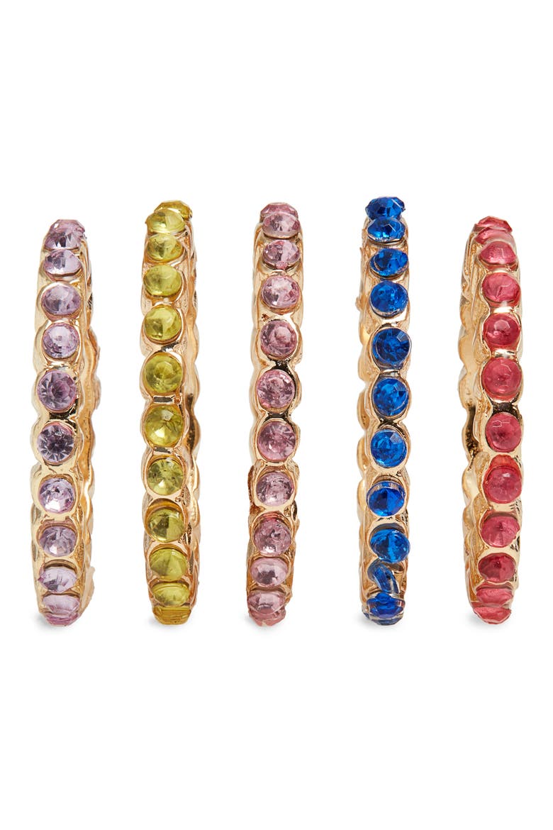 Set of 5 Imitation Stone Rings, Alternate, color, MULTI- GOLD