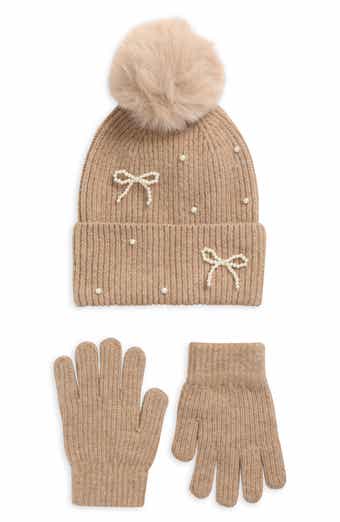 Kids' 2-Piece Faux Pearl Bow Beanie & Gloves Set
