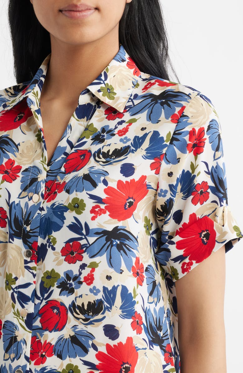 AK ANNE KLEIN Floral Print Shirt, Alternate, color, White Dove Multi