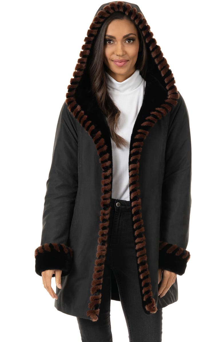 DONNA SALYERS FABULOUS FURS Faux Fur Trimmed Coat, Main, color, 