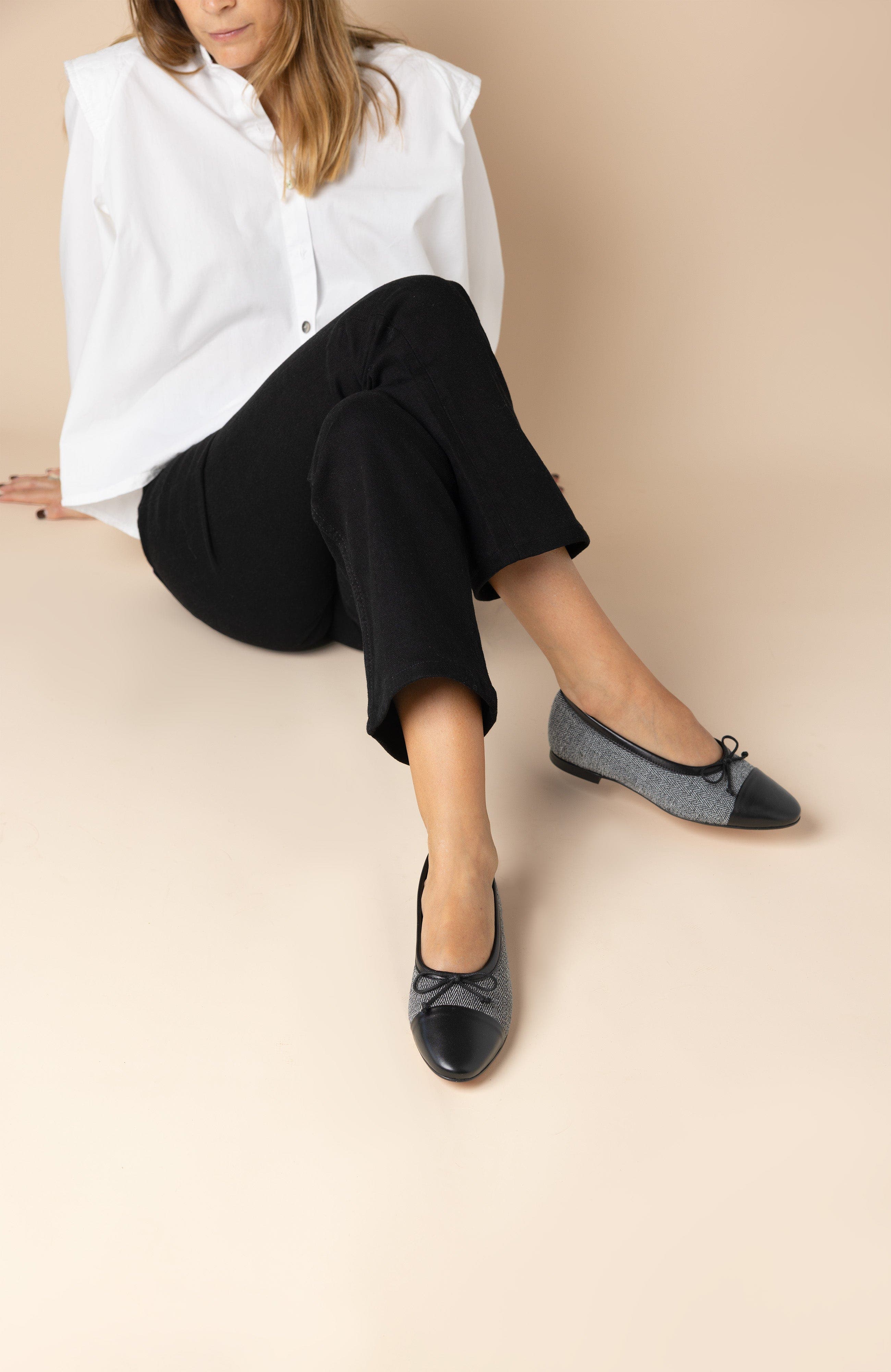 Amelie Leather Ballet Flat, Alternate, color, Black/Gray Tweed