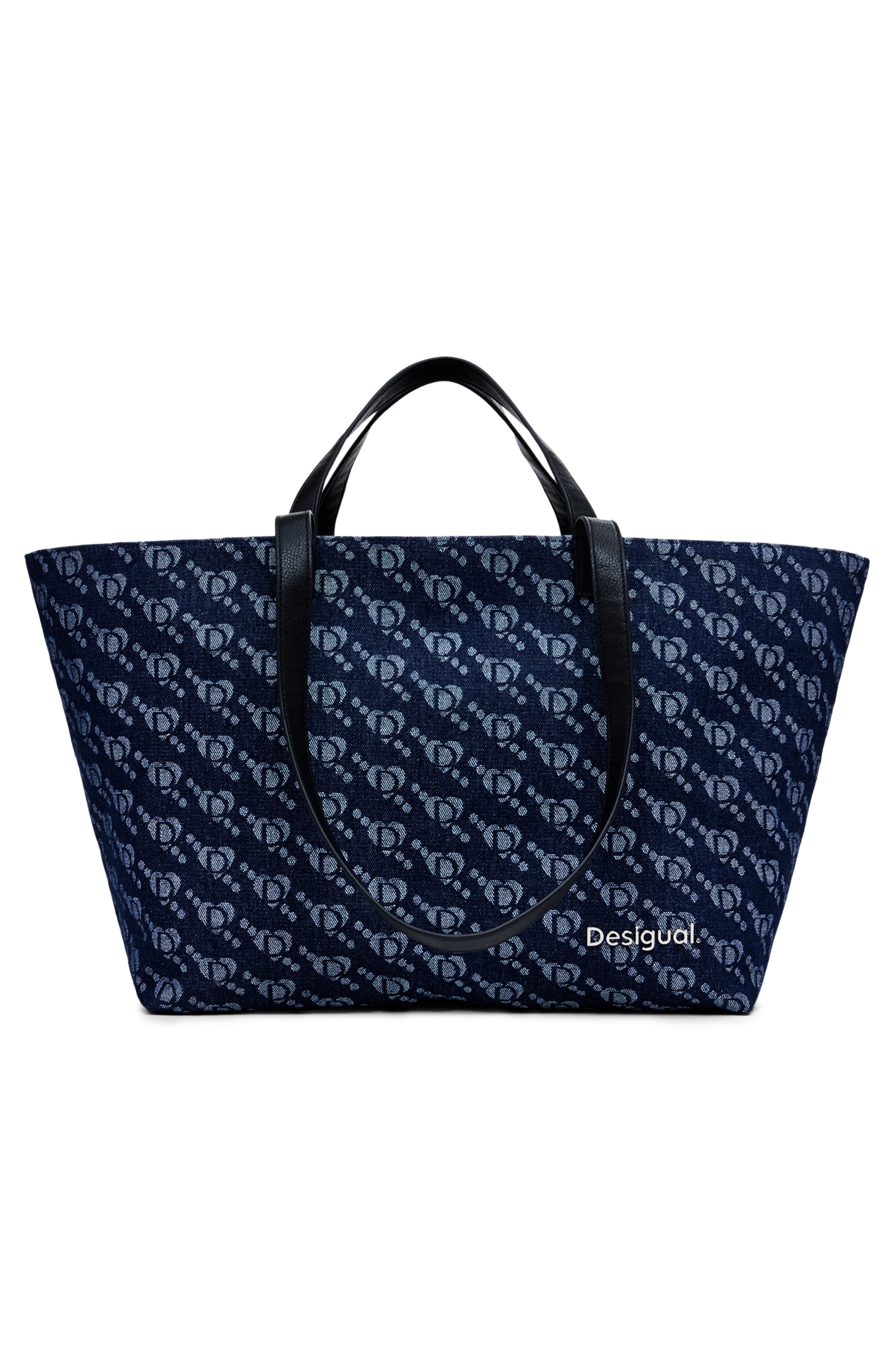 Desigual Arco Logo Denim Tote, Main, color, Blue