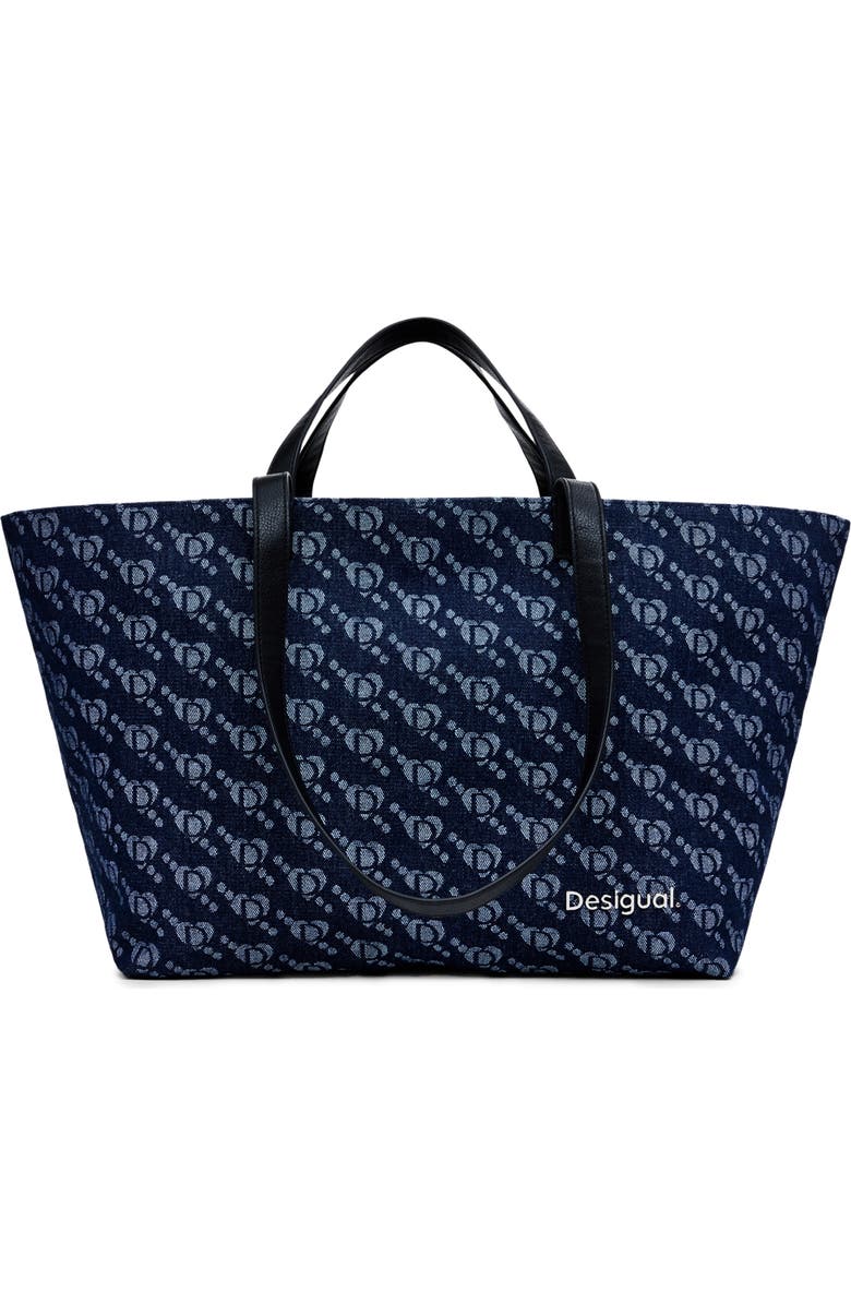 Desigual Arco Logo Denim Tote, Main, color, Blue