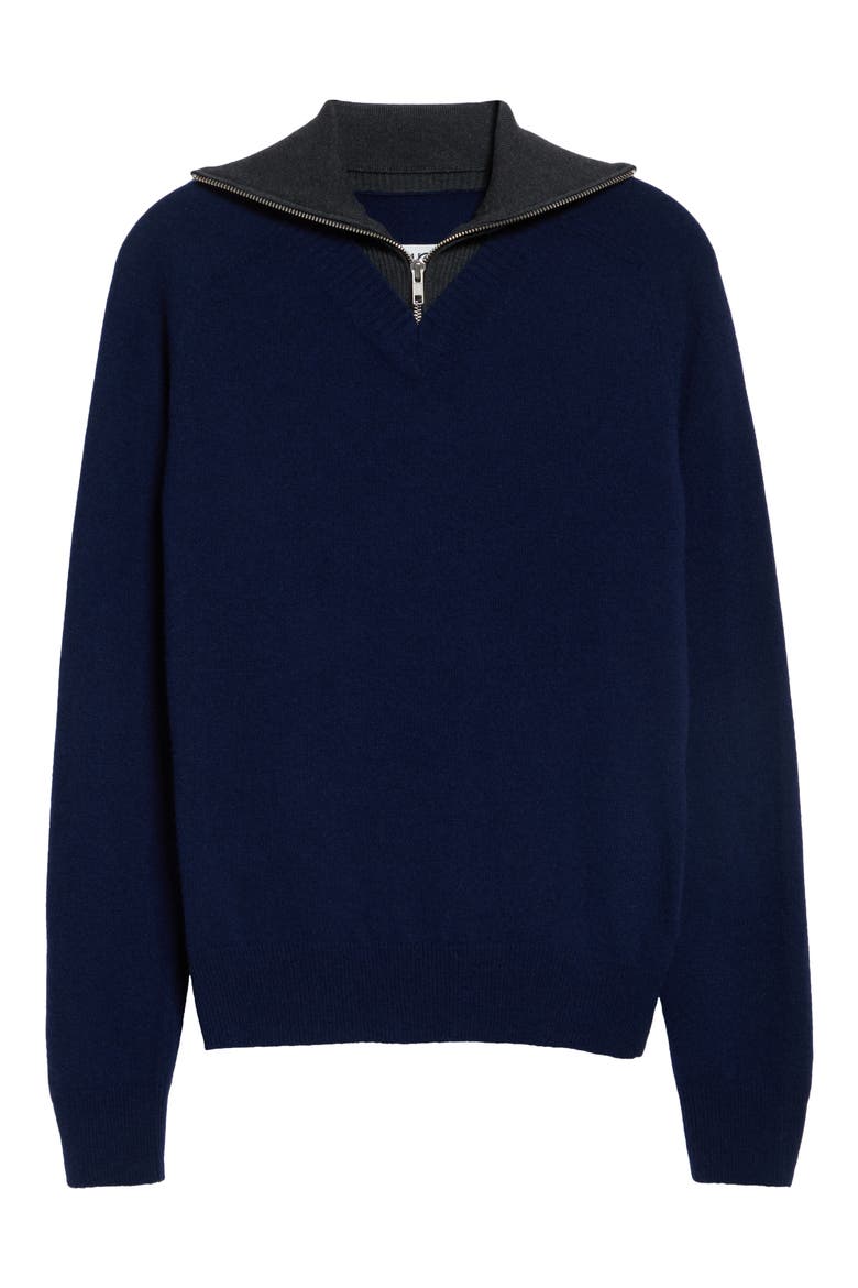 Wool & Cotton Blend Half Zip Sweater, Alternate, color, NAVY - GREY MELANGE
