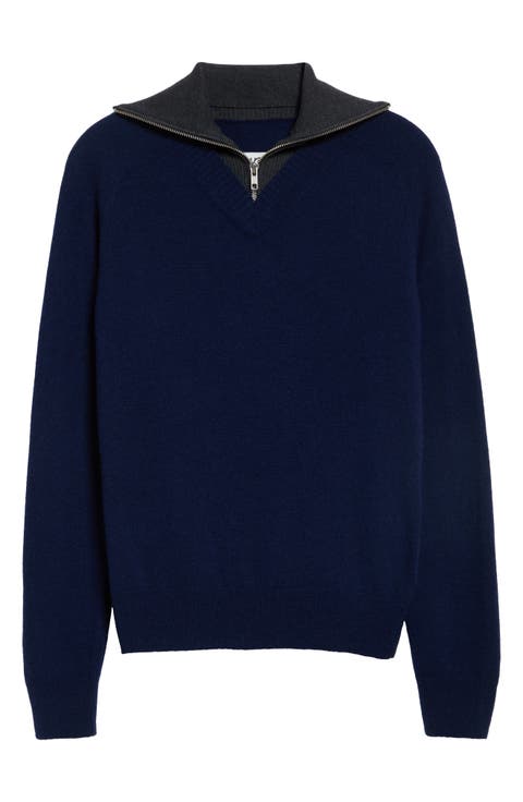 Wool & Cotton Blend Half Zip Sweater