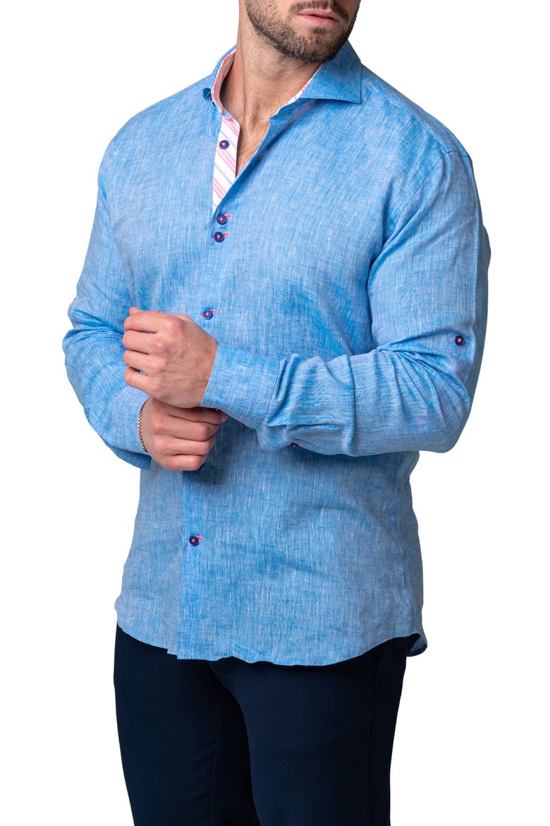 Einstein Lenny Blue Stretch Button-Up Shirt, Alternate, color, BLUE