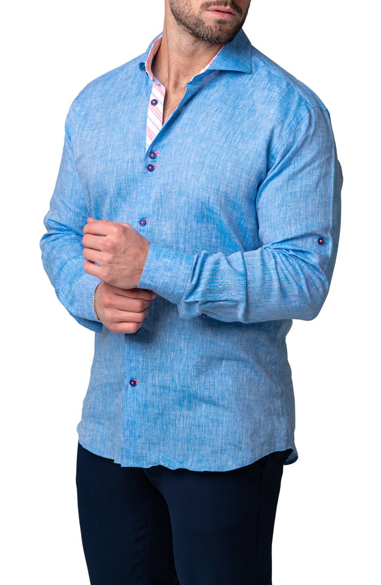 Maceoo Einstein Lenny Blue Stretch Button-Up Shirt, Alternate, color,