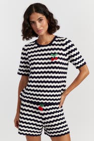 Chinti & Parker Cherry Crochet Tee