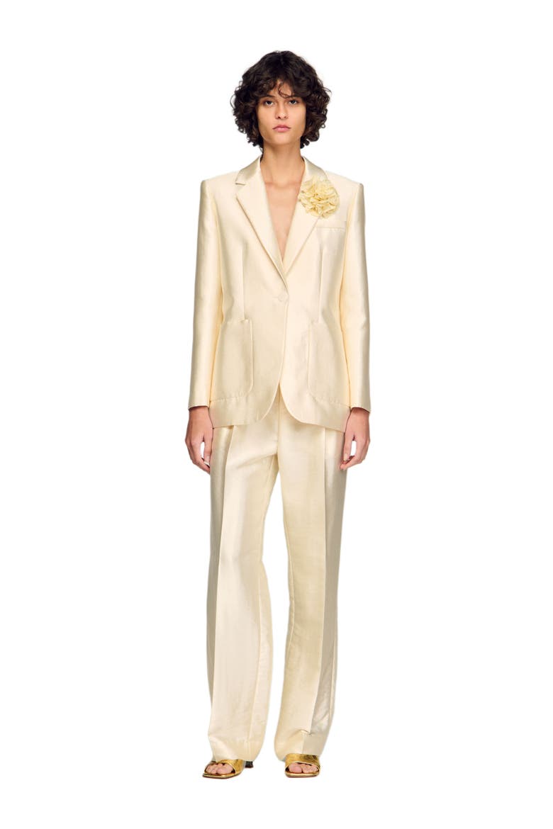 Satin jacket with flower detail, Alternate, color, Cream