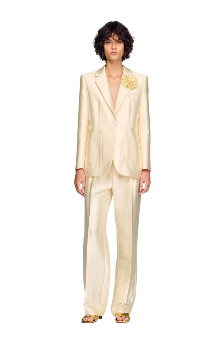 SANDRO Satin jacket with flower detail, Alternate, color, Cream