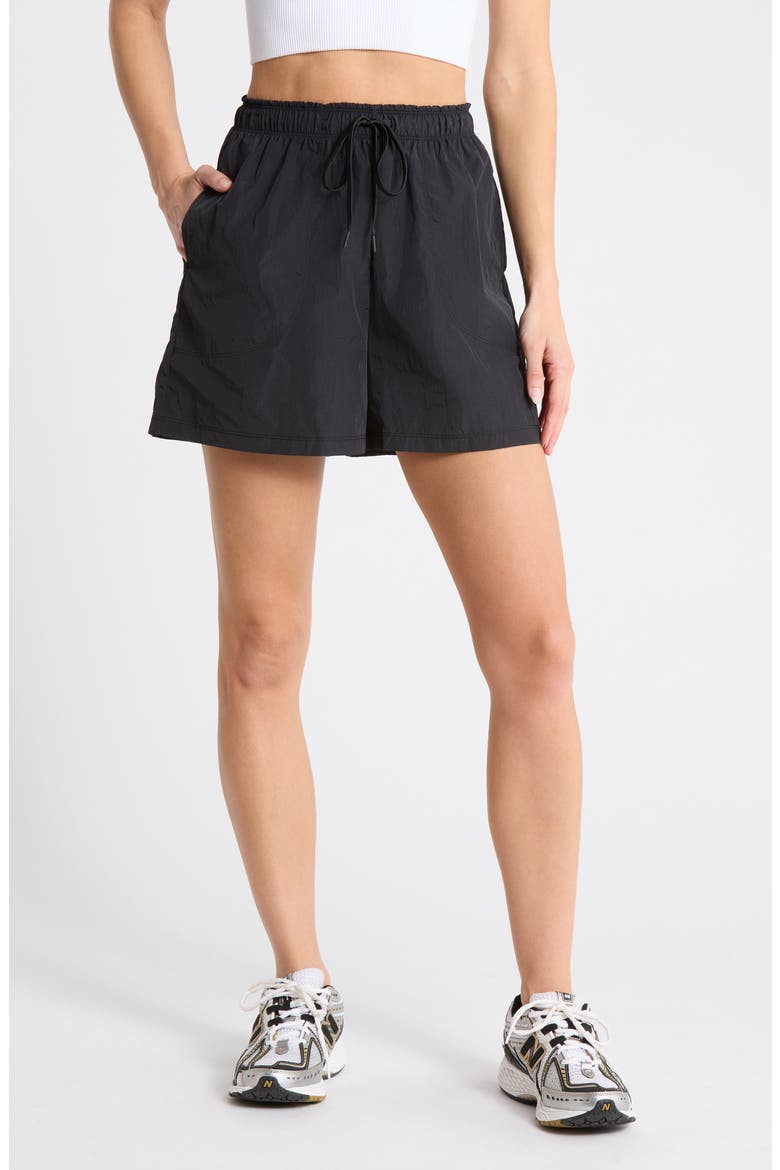 Breakaway Crinkled Long Shorts, Main, color, BLACK