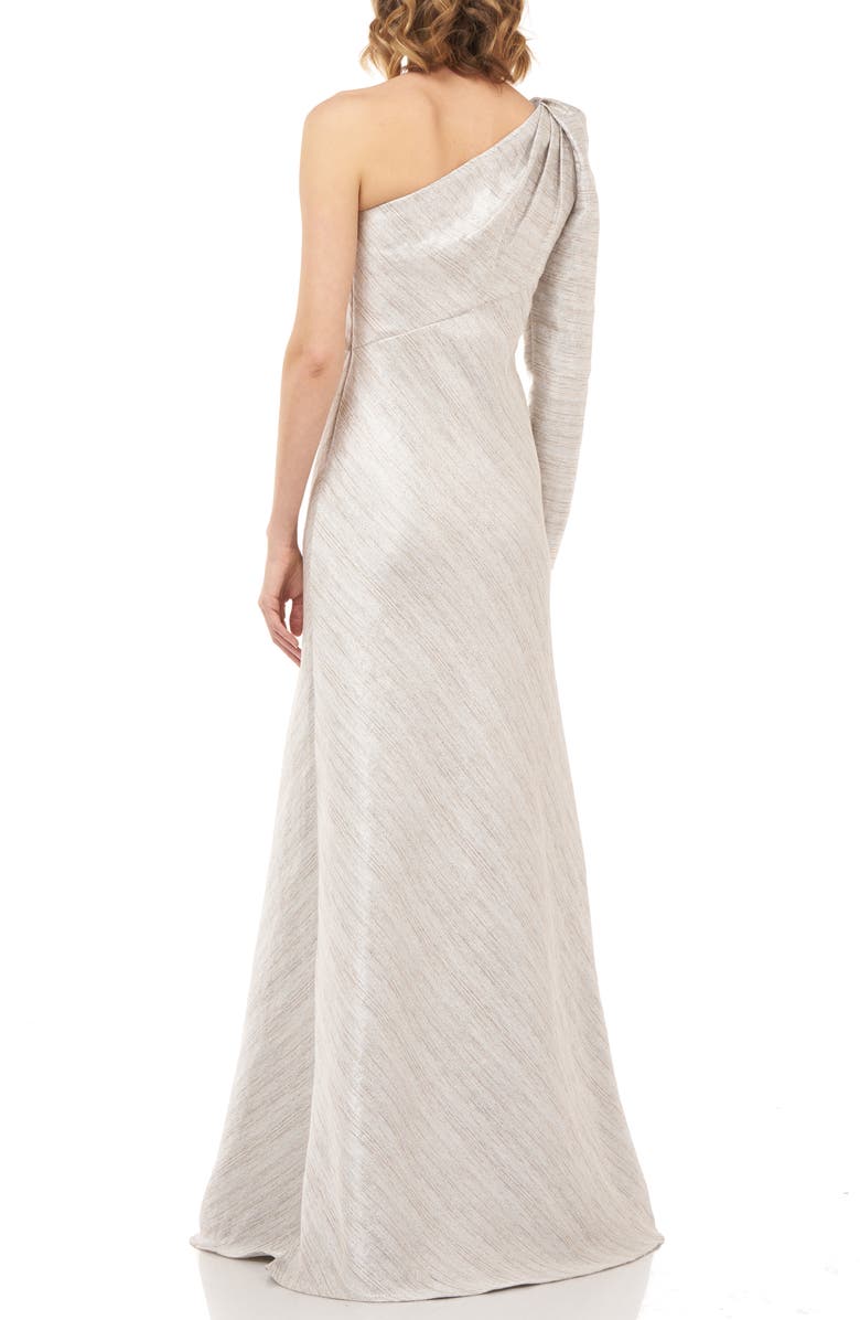 Kay Unger Metallic Stripe One-Shoulder Trumpet Gown, Alternate, color, 