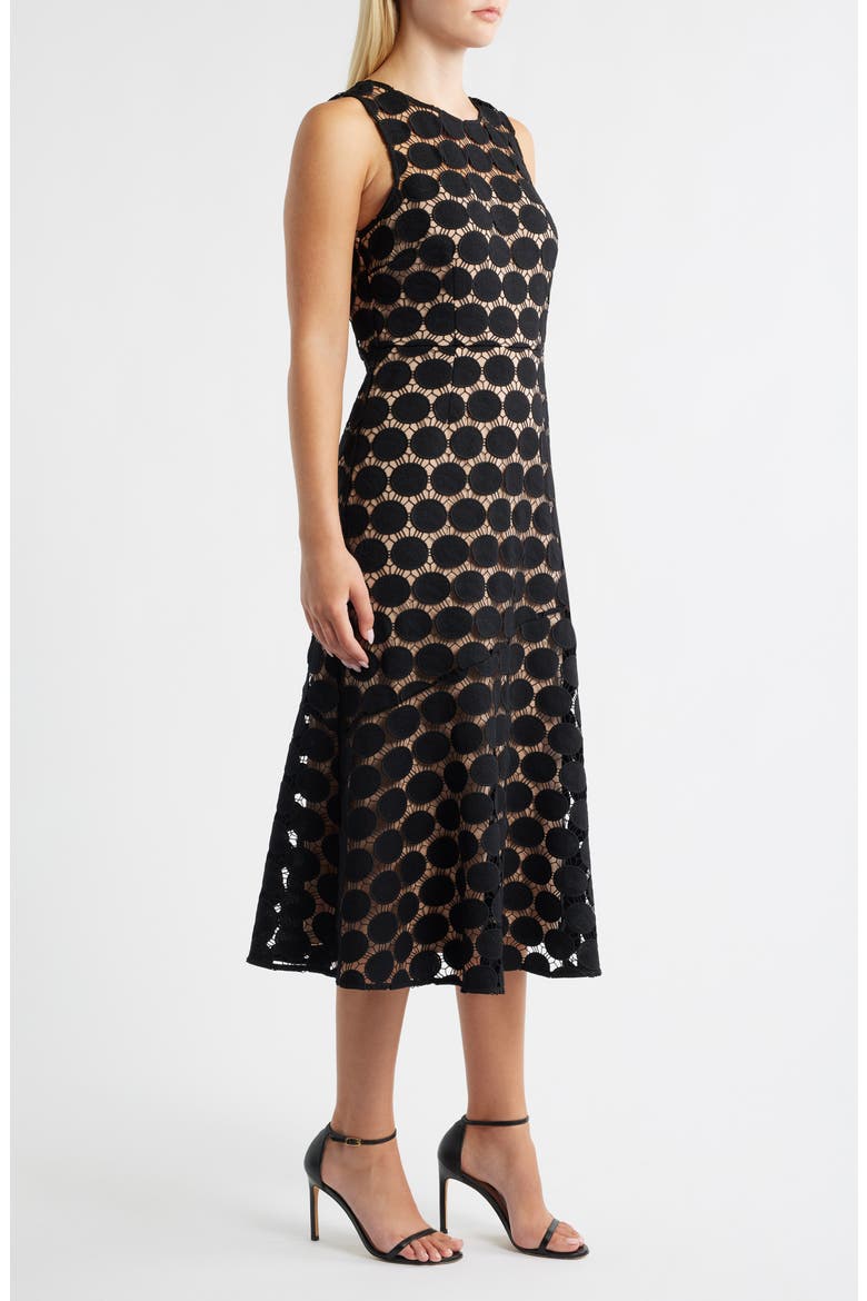 Polka Dot Lace Midi Dress, Alternate, color, BLACK
