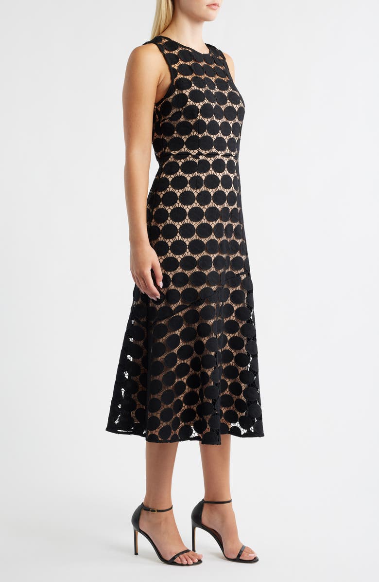 Sam Edelman Polka Dot Lace Midi Dress, Alternate, color, Black