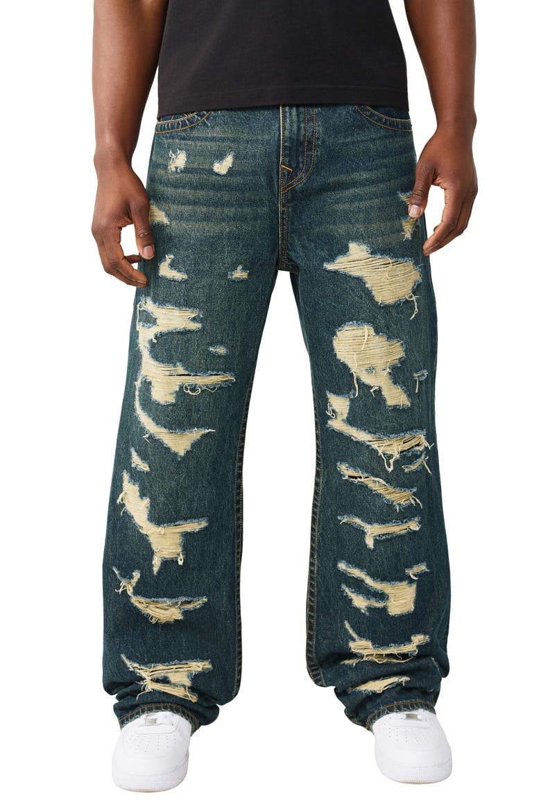 Vinny Destroyed Distressed Wide Leg Jeans, Main, color, RUSTED DENIM DARK WASH