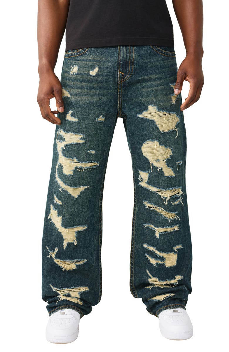 True Religion Vinny Destroyed Distressed Wide Leg Jeans, Main, color, Rusted Denim Dark Wash