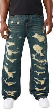 True Religion Vinny Destroyed Distressed Wide Leg Jeans