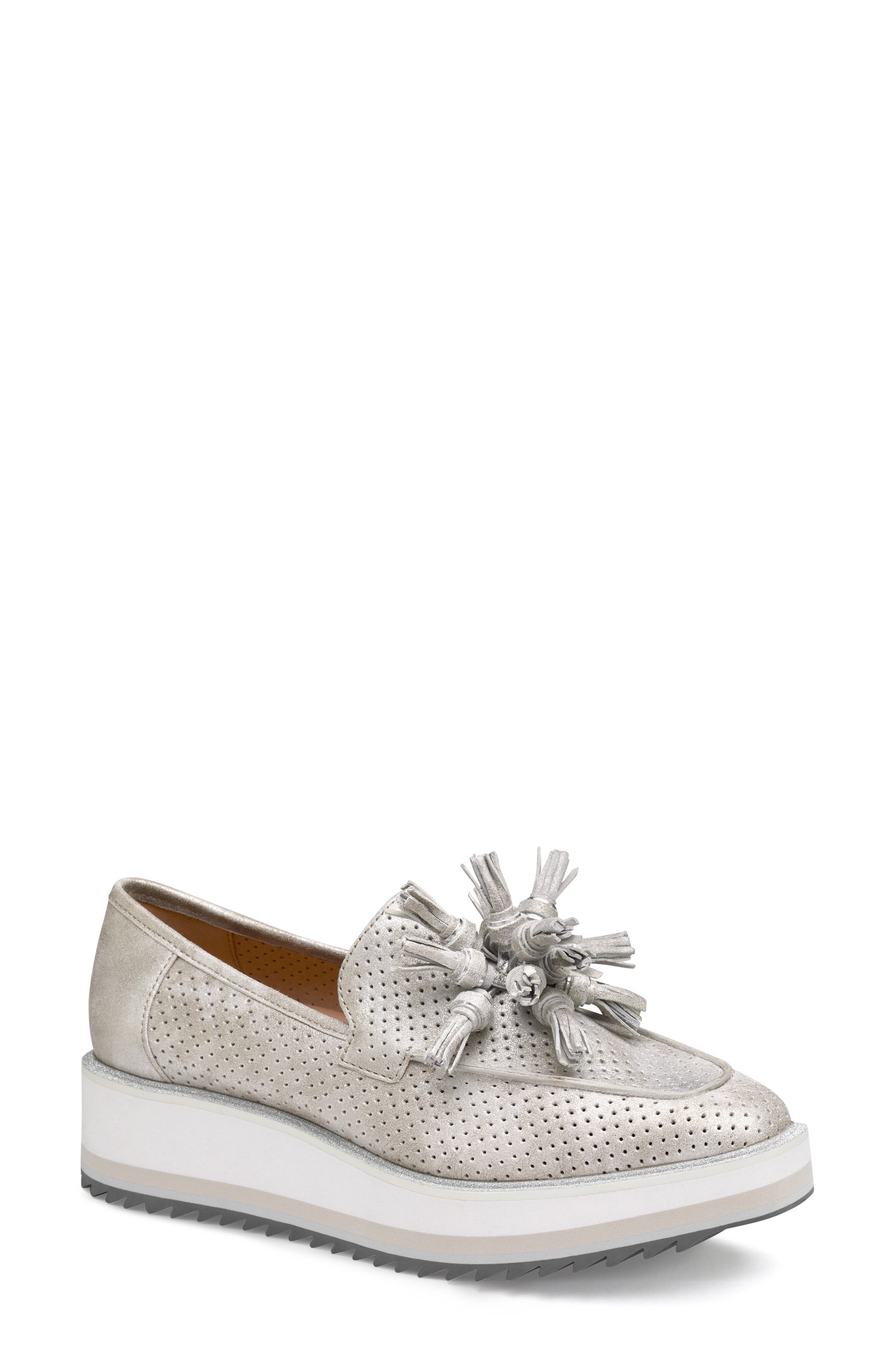 Gracelyn Platform Tassel Loafer, Main, color, SILVER METALLIC KID SUEDE