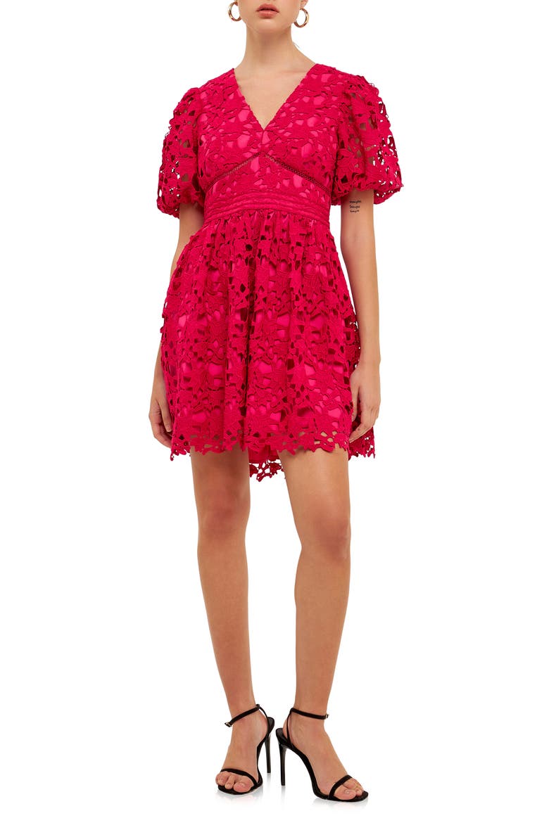 Puff Sleeve Lace Minidress, Main, color, VIOLET
