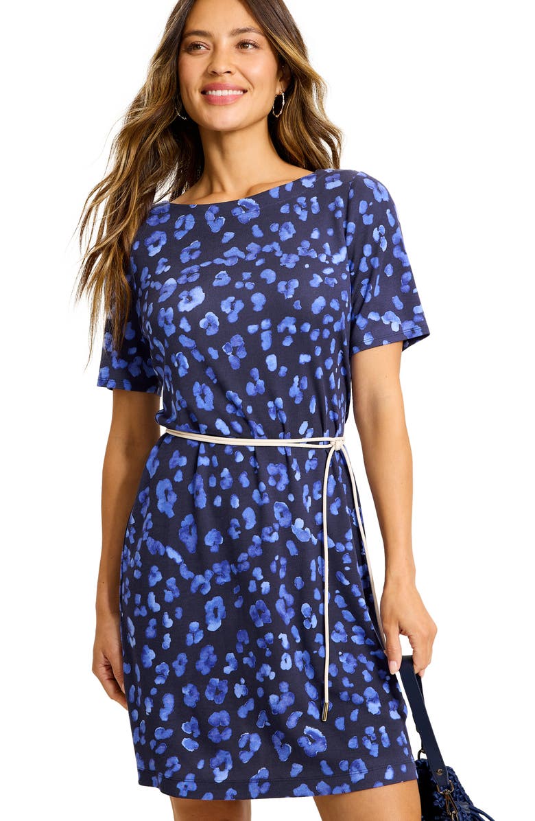 Tommy Bahama Darcy Lush Leopard Print Stretch Ponte Dress, Alternate, color, Coastline