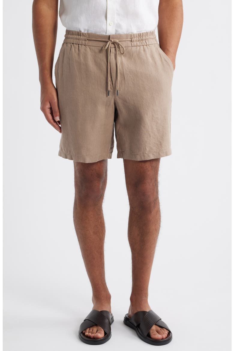 Hybrid City Flat Front Linen Shorts, Main, color, TAN DESERT