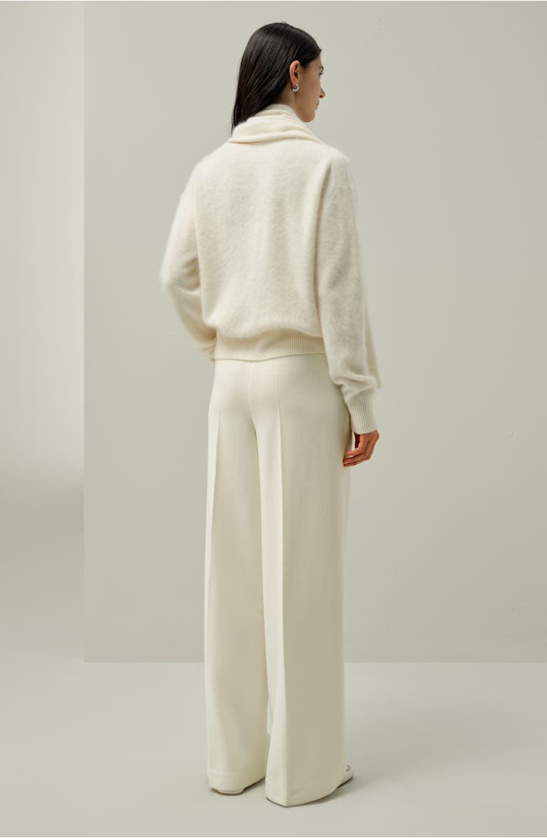 Lilysilk Draped Scarf Brushed Cashmere Sweater, Alternate, color, White