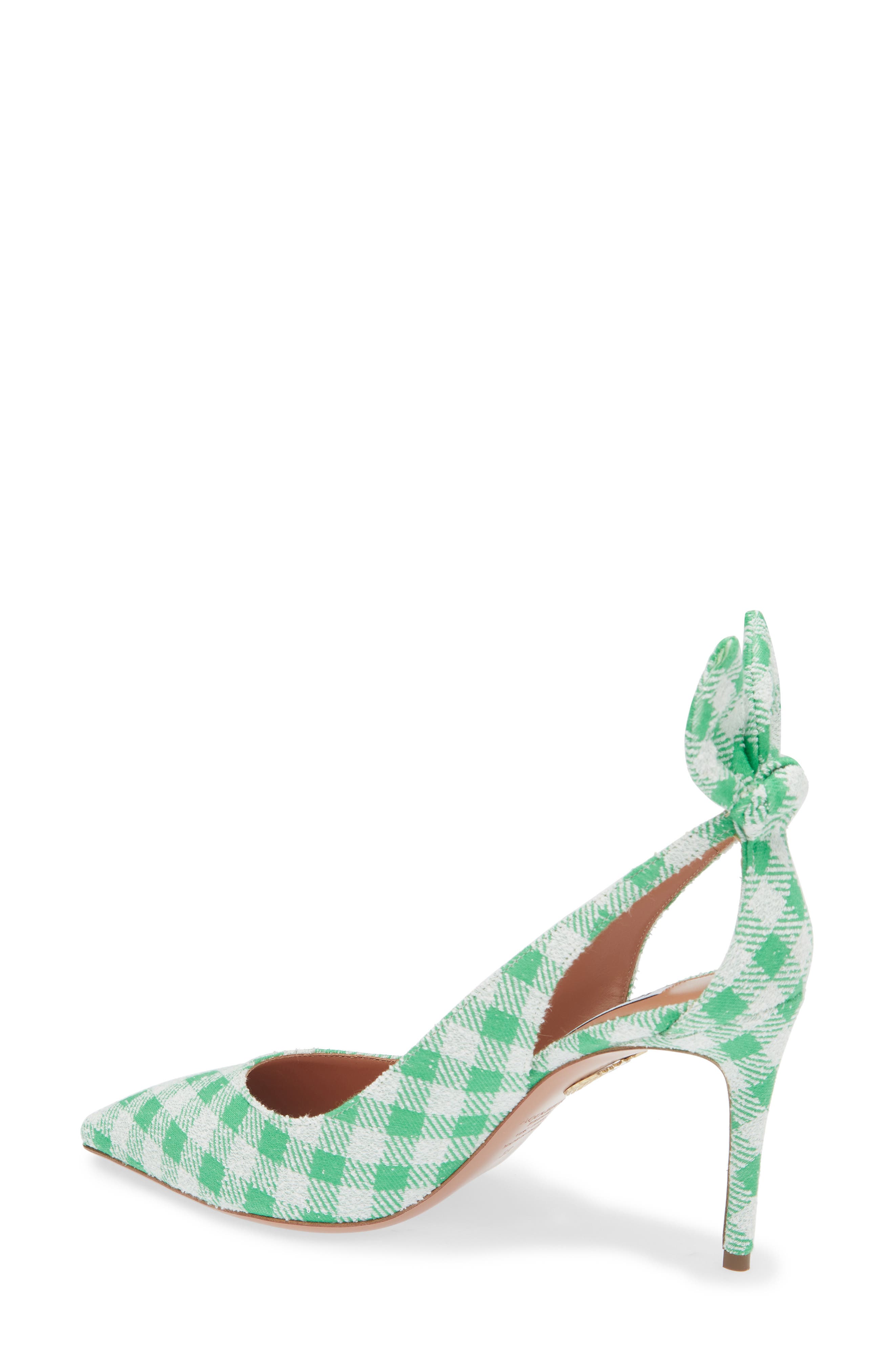 Aquazzura Gingham Bow Tie Pointed Toe Pump, Alternate, color, Palm Green
