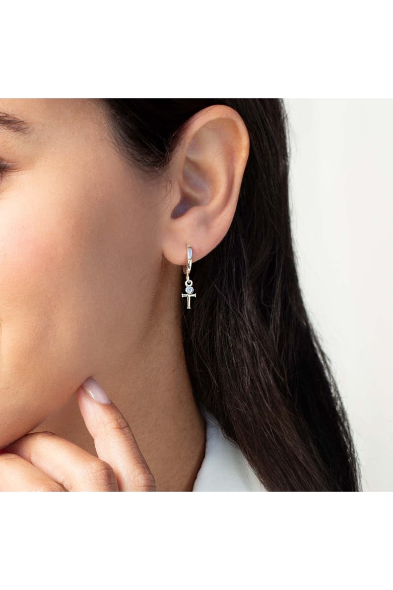 Calvary Cross Huggie Hoop Earrings, Alternate, color, Sterling Silver