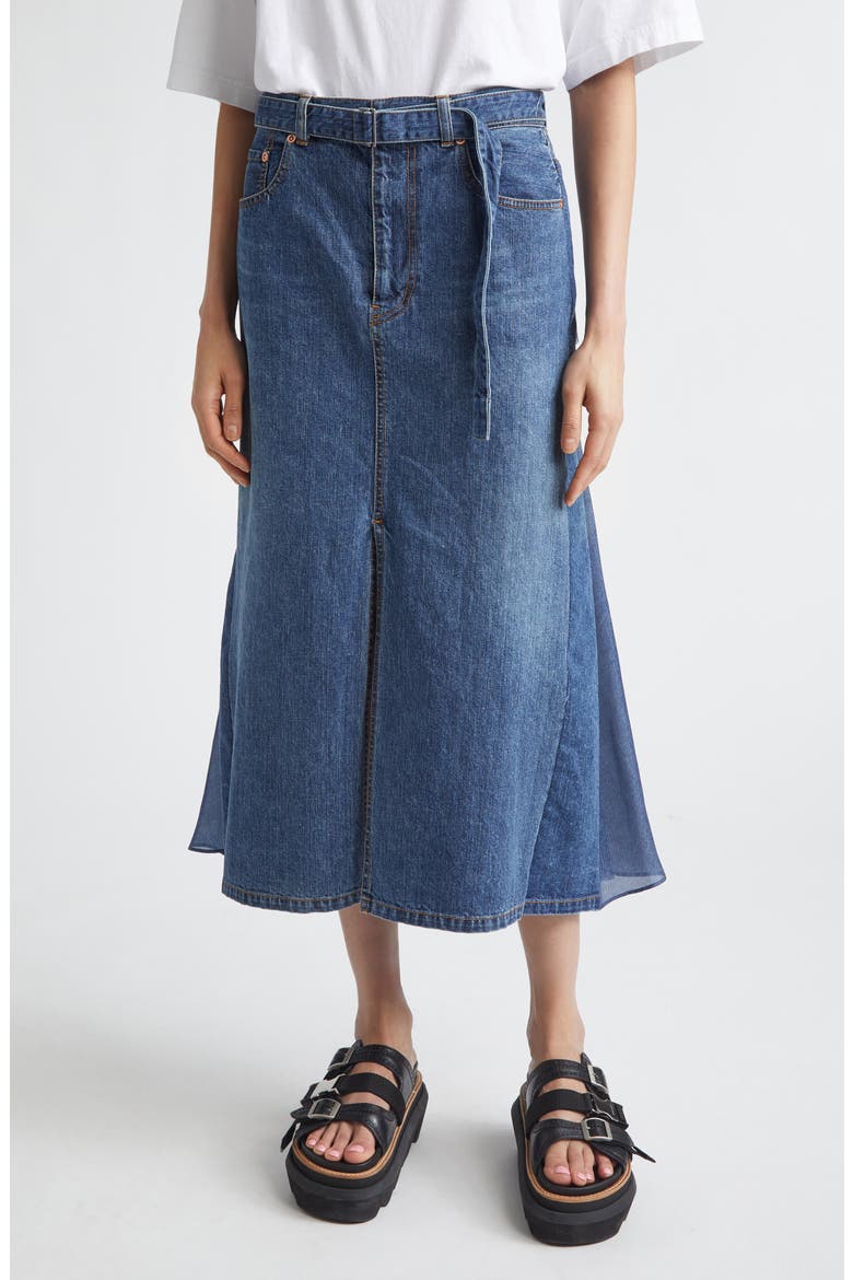 Belted Denim Midi Skirt, Main, color, BLUE