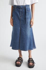 Sacai Belted Denim Midi Skirt