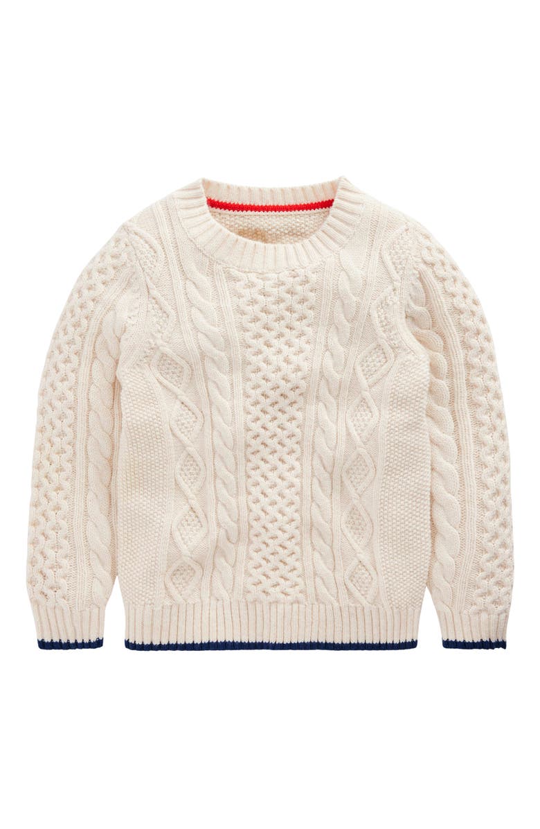 Boden Kids' Heritage Cabled Crewneck Sweater, Main, color, Ecru