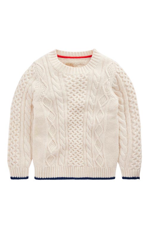 Boden Kids' Heritage Cabled Crewneck Sweater In White