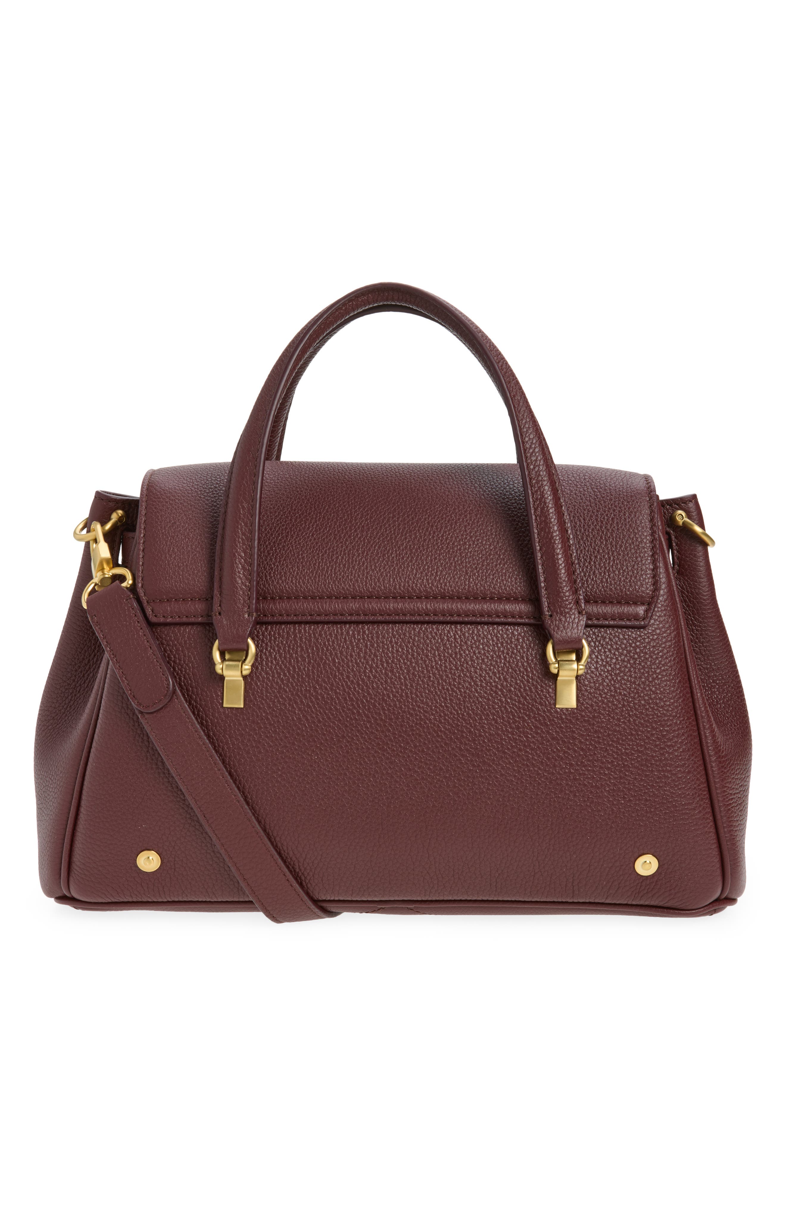 Thom Browne Small Bolton Soft Pebble Grain Leather Top Handle Bag, Alternate, color, Dark Burgundy