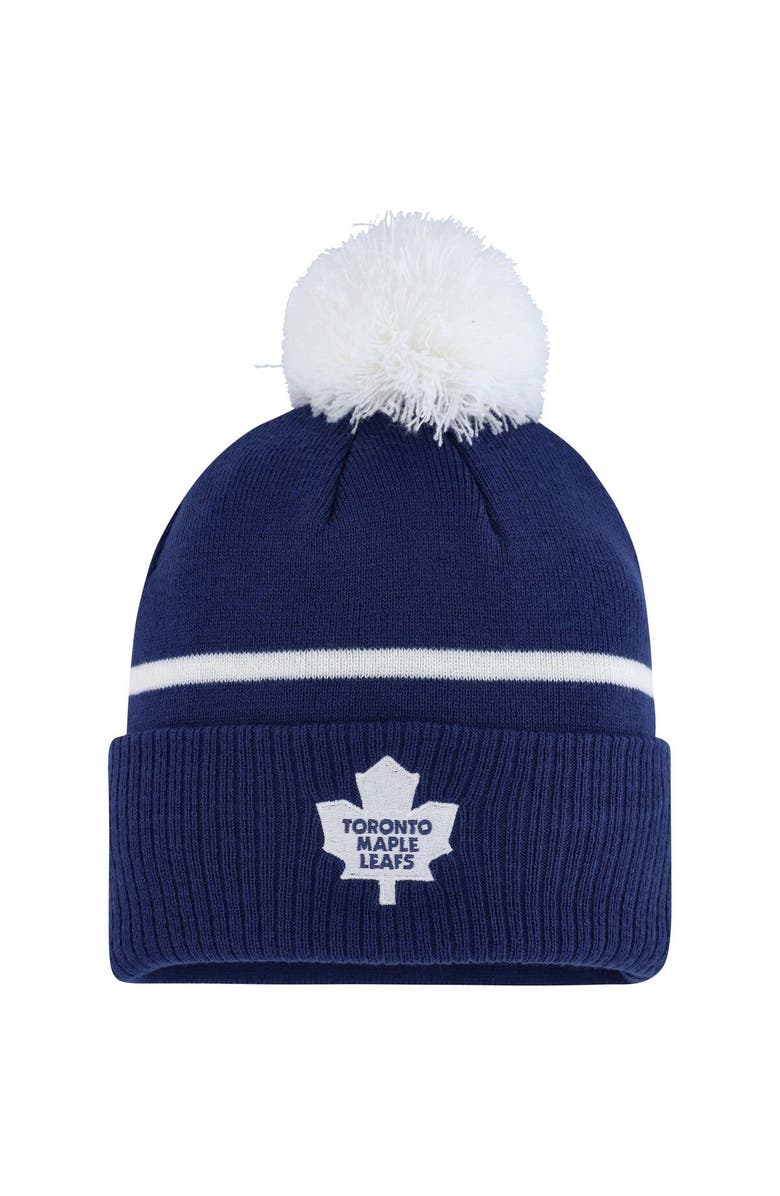 adidas Men's adidas Blue Toronto Maple Leafs Team Classics Striped Cuffed Knit Hat with Pom, Main, color, 