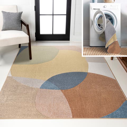 Pebble Geometric Kids & Novelty Machine-Washable Area Rug