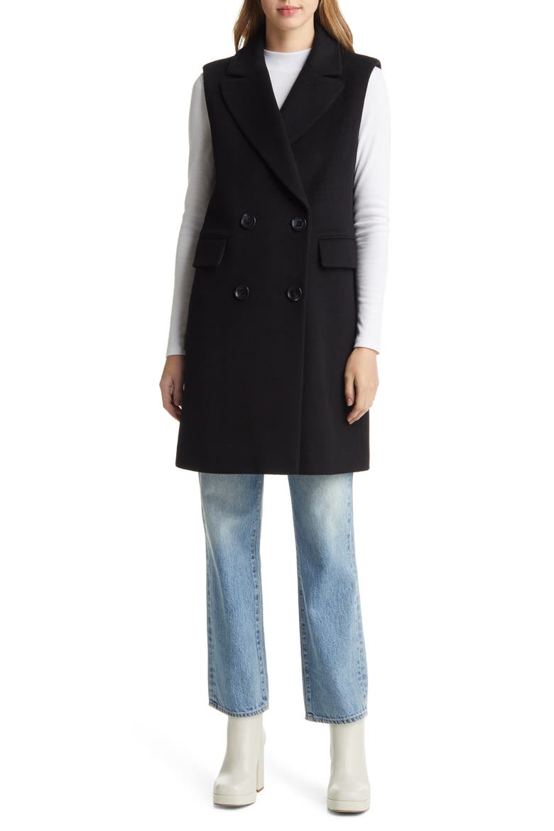 Tailored Wool Blend Long Vest, Main, color, BLACK