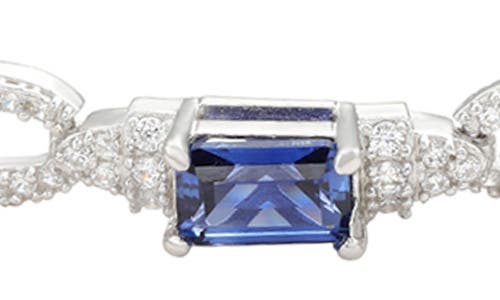 Suzy Levian Sterling Silver Emerald-cut Pink Sapphire And Diamond Accent Tennis Bracelet In Blue