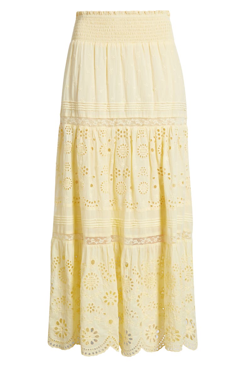 Miloti Smocked Waist Cotton Maxi Skirt, Alternate, color, CITRON