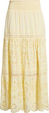 LoveShackFancy Miloti Smocked Waist Cotton Maxi Skirt