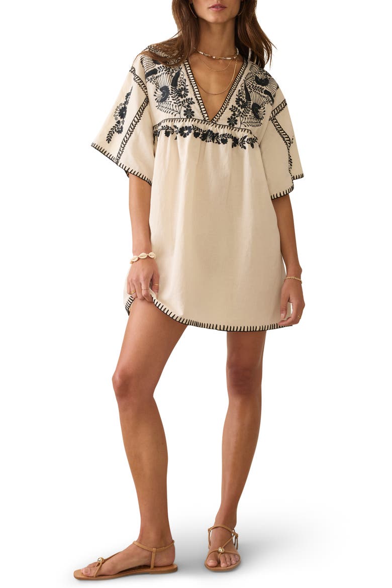 Sunday Embroidered Cotton & Linen Minidress, Main, color, NATURAL