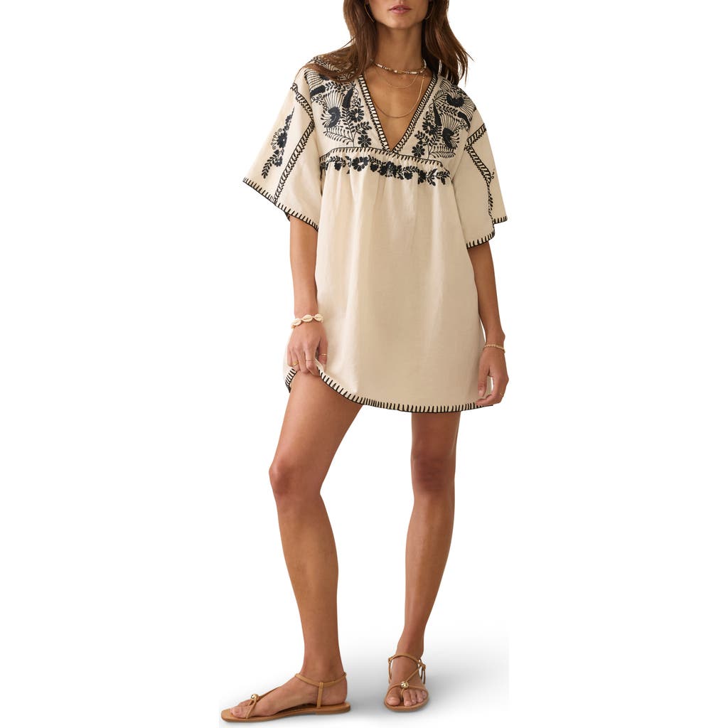 Faherty Sunday Embroidered Cotton & Linen Minidress In Brown