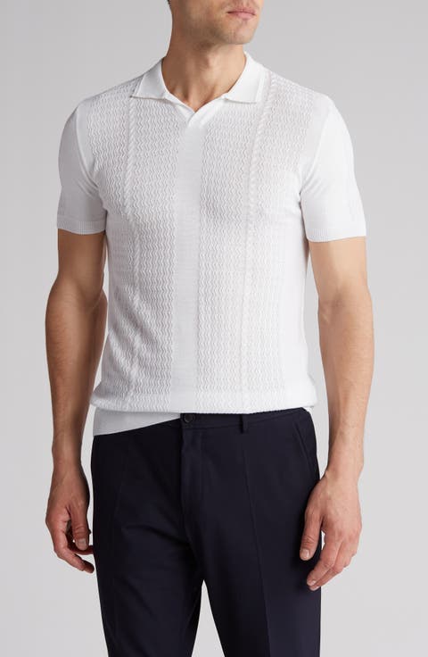 Textured Sweater Knit Johnny Collar Polo
