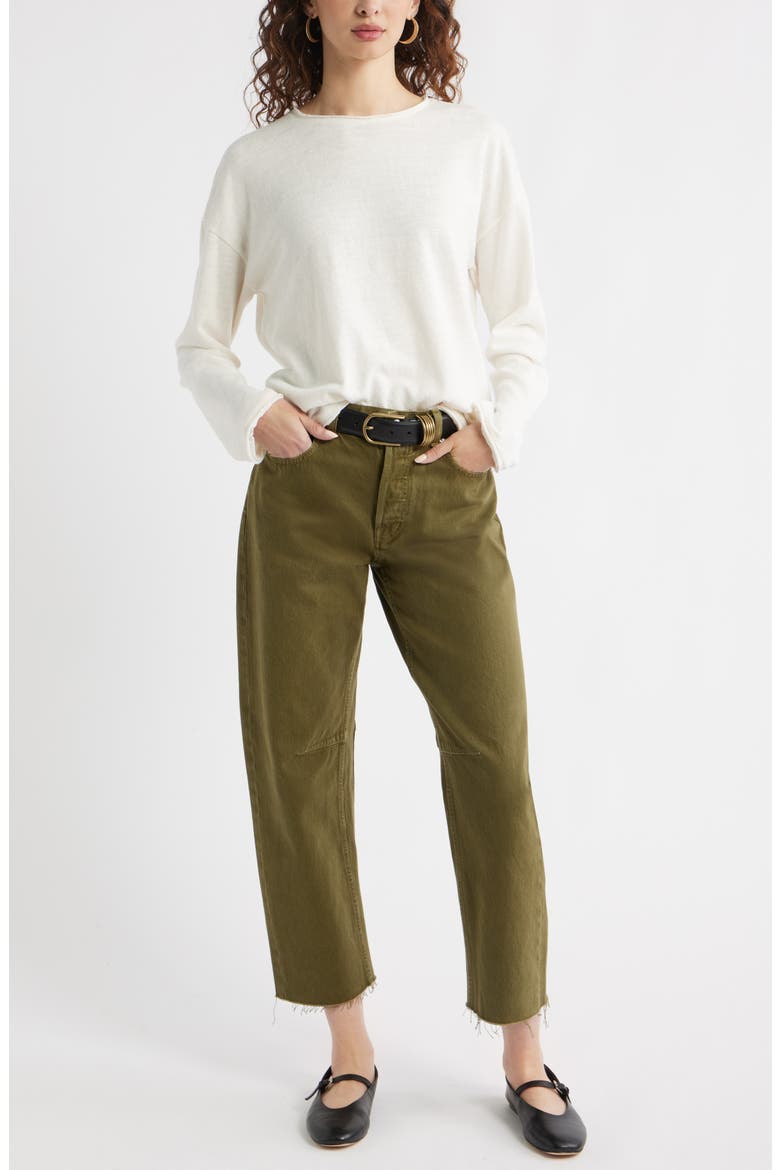 Roll Crewneck Boxy Long Sleeve Cotton Blend Top, Alternate, color, IVORY EGRET