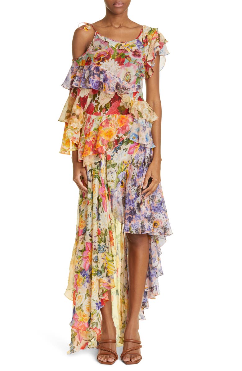 Zimmermann Wonderland Floral Mixed Print Asymmetric Flounce Cotton & Silk Dress, Alternate, color, 