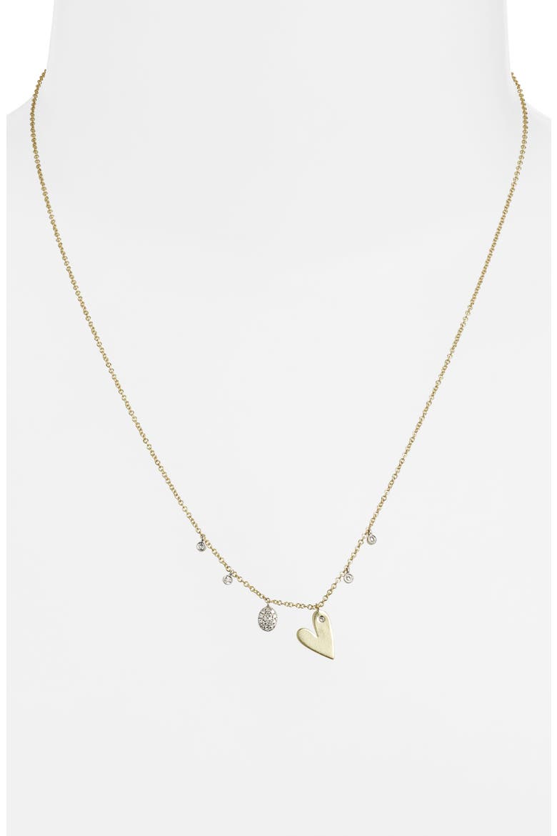 Pavé Diamond Heart Charm Necklace, Alternate, color, YELLOW GOLD