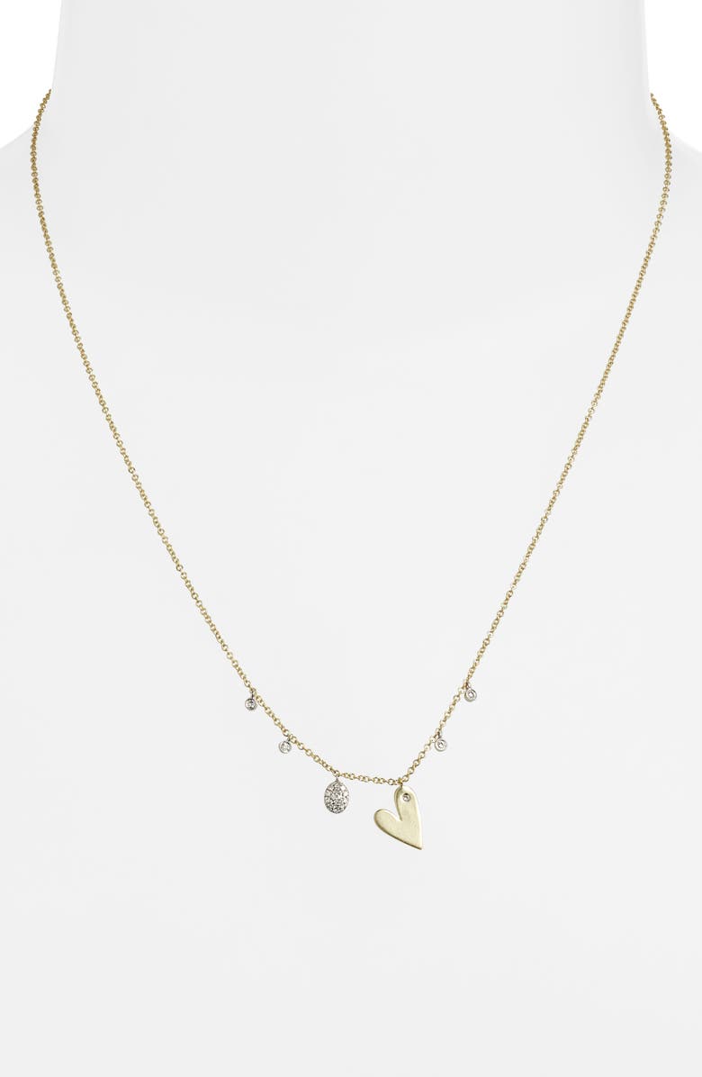 Meira T Pavé Diamond Heart Charm Necklace, Alternate, color, Yellow Gold