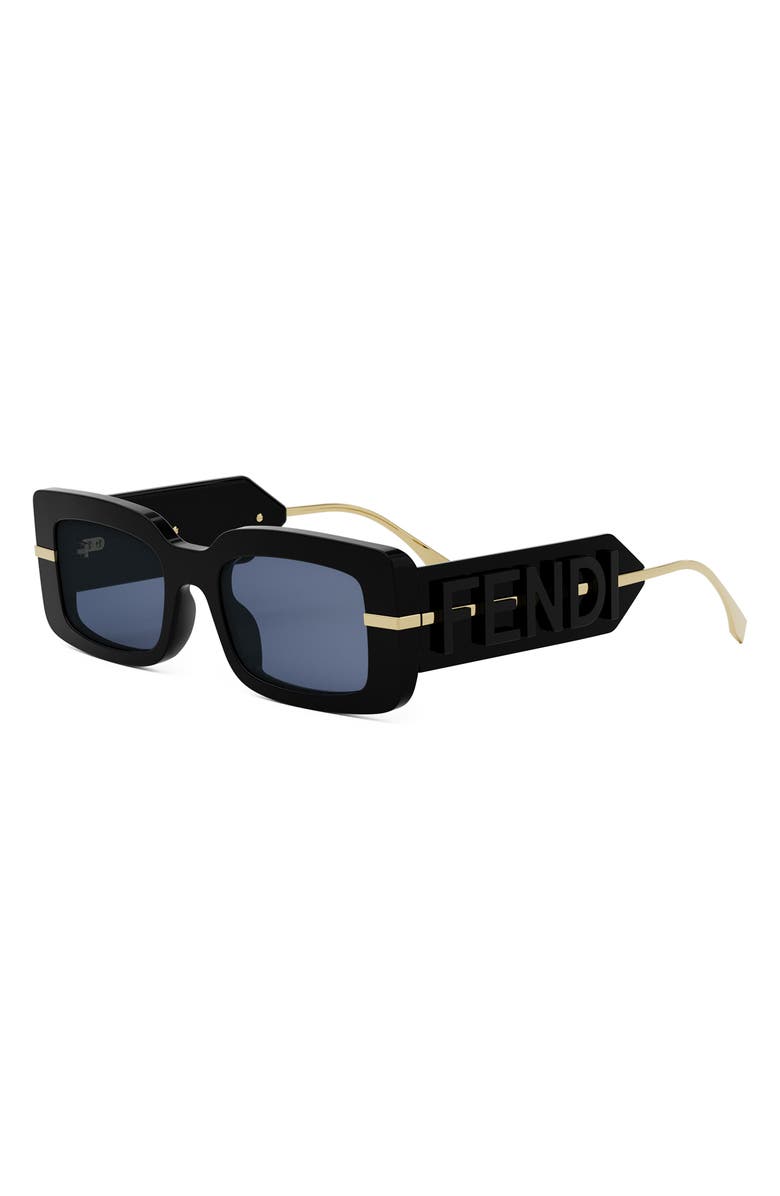Fendi 'Fendigraphy 51mm Rectangular Sunglasses, Alternate, color, Shiny Black / Blue