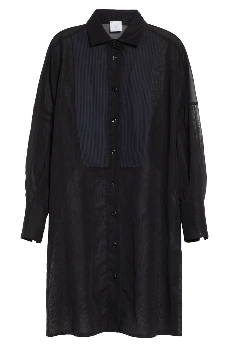 Long Tuxedo Shirt with Plastron, Alternate, color, 22 BLACK